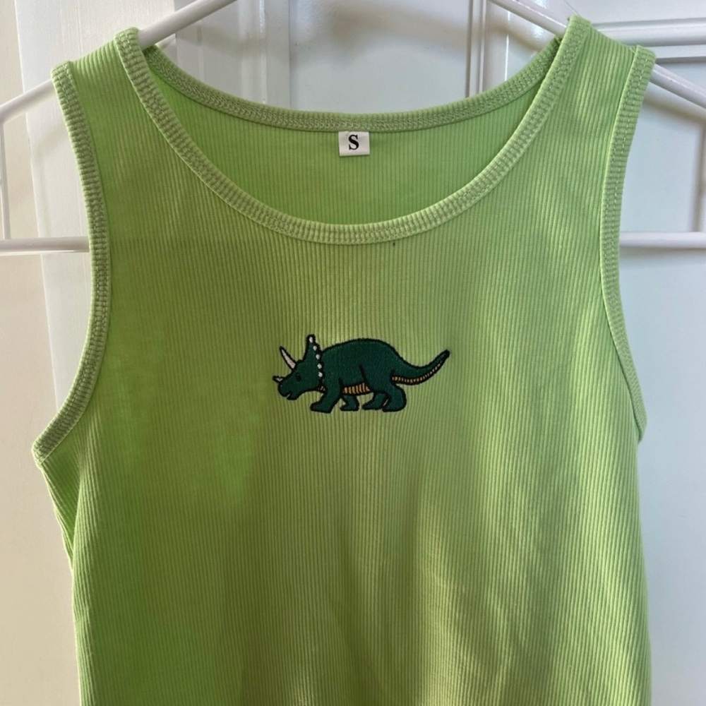Green ribbed dinosaur tank top